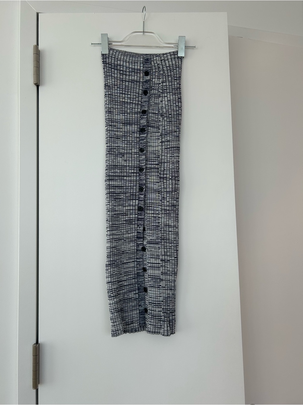 Self-Portrait Blue Gray and Black Button-Front Midi Skirt